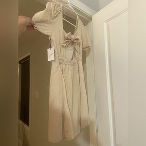 Tan linen backless dress